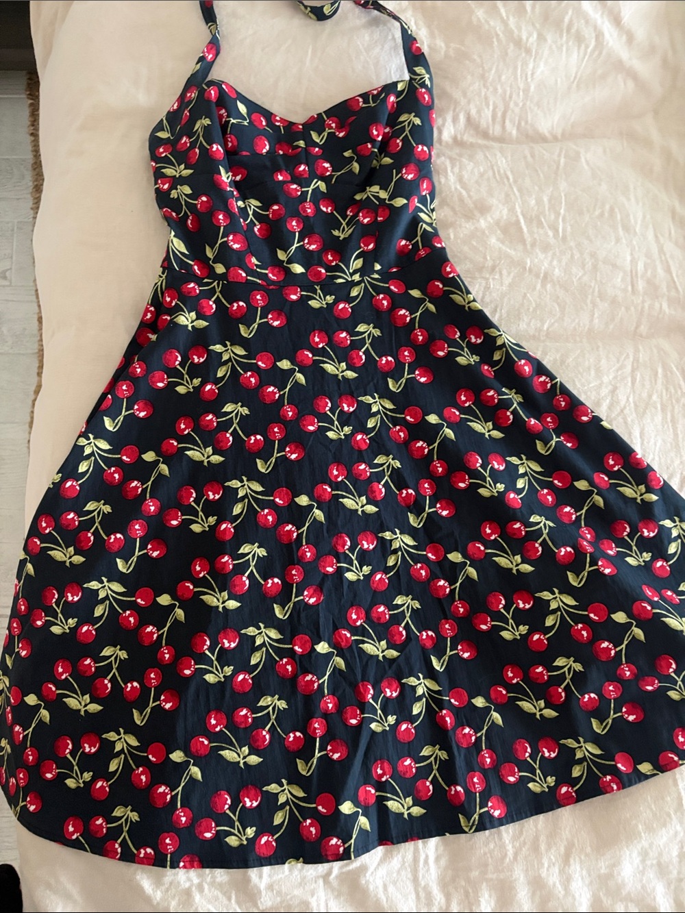 Ruby Rox Black Halter Mini Dress with Red Cherry Print